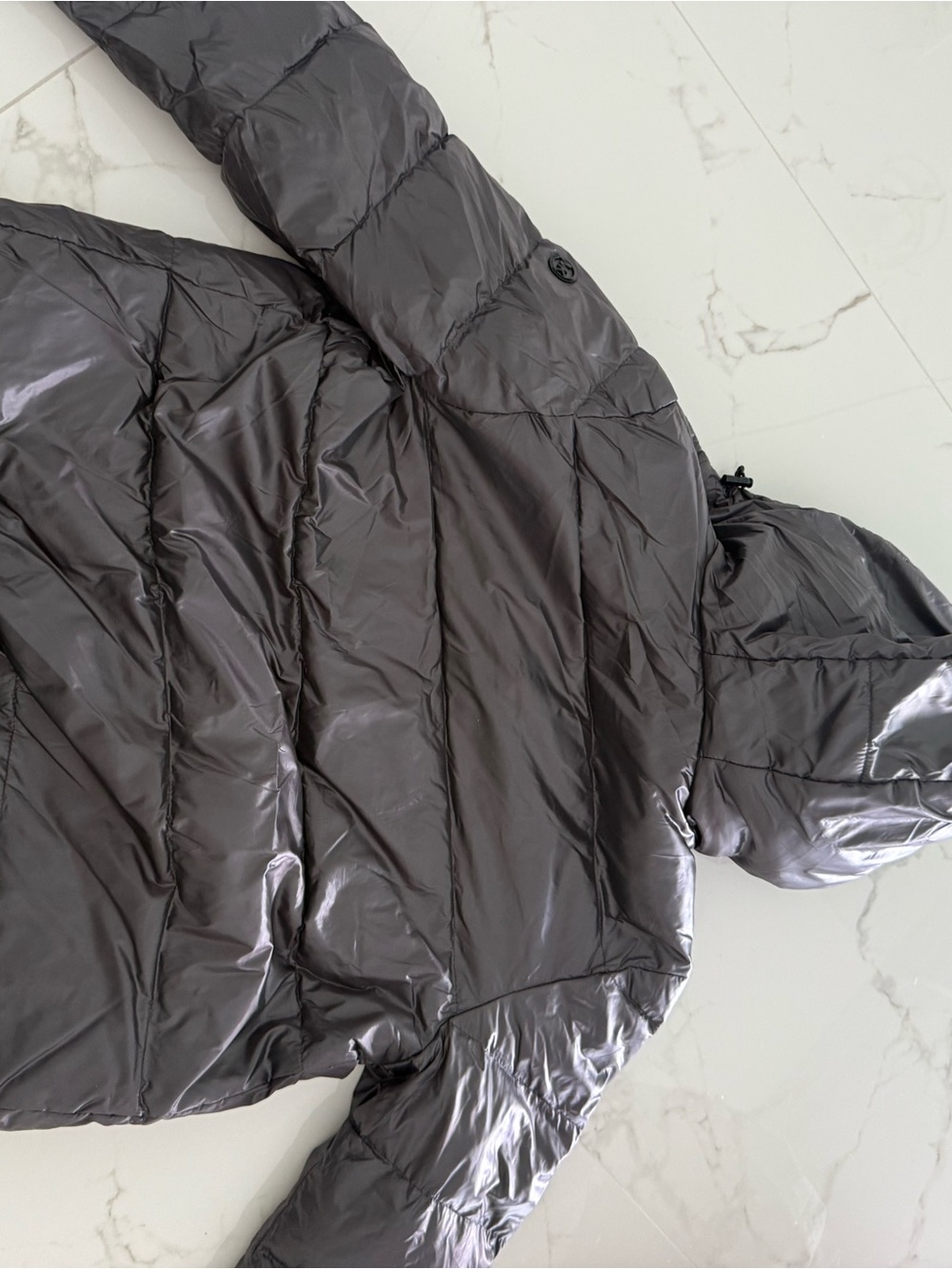 Michael Kors Shiny Quilted Hooded Puffer Jacket - Charcoal Gray - Picture 3 of 3